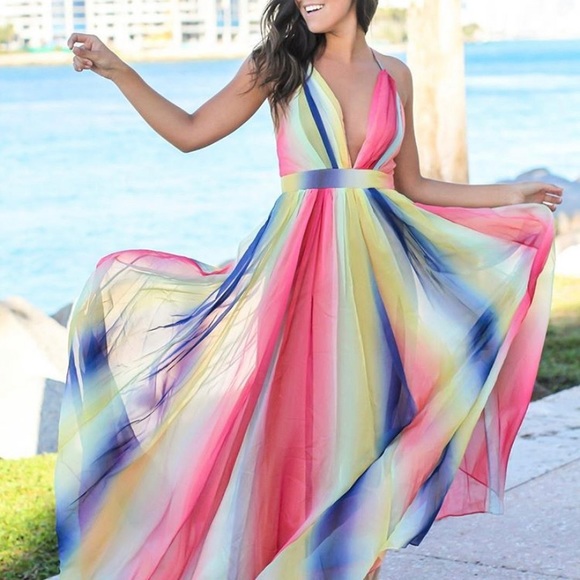 Beautiful Maxi rainbow color dress - Picture 7 of 7